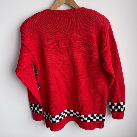 Vintage Marisa Christina Taxi Sweater Red Sequin Checker Knit Size M - Picture 4 of 5